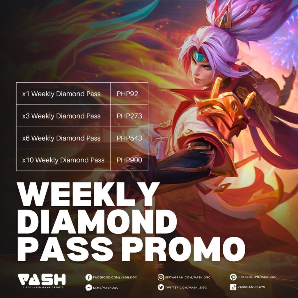 MLBB | #VASHEverydaySale on Diamonds & Weekly Diamond Pass!Only here at VASH Discounted Game Credits 4 Weekly Diamond Pass Promo