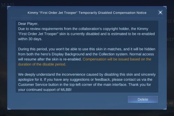 Kimmy's Star Wars Skin, First Order Jet Trooper is going to be TEMPORARILY DISABLED