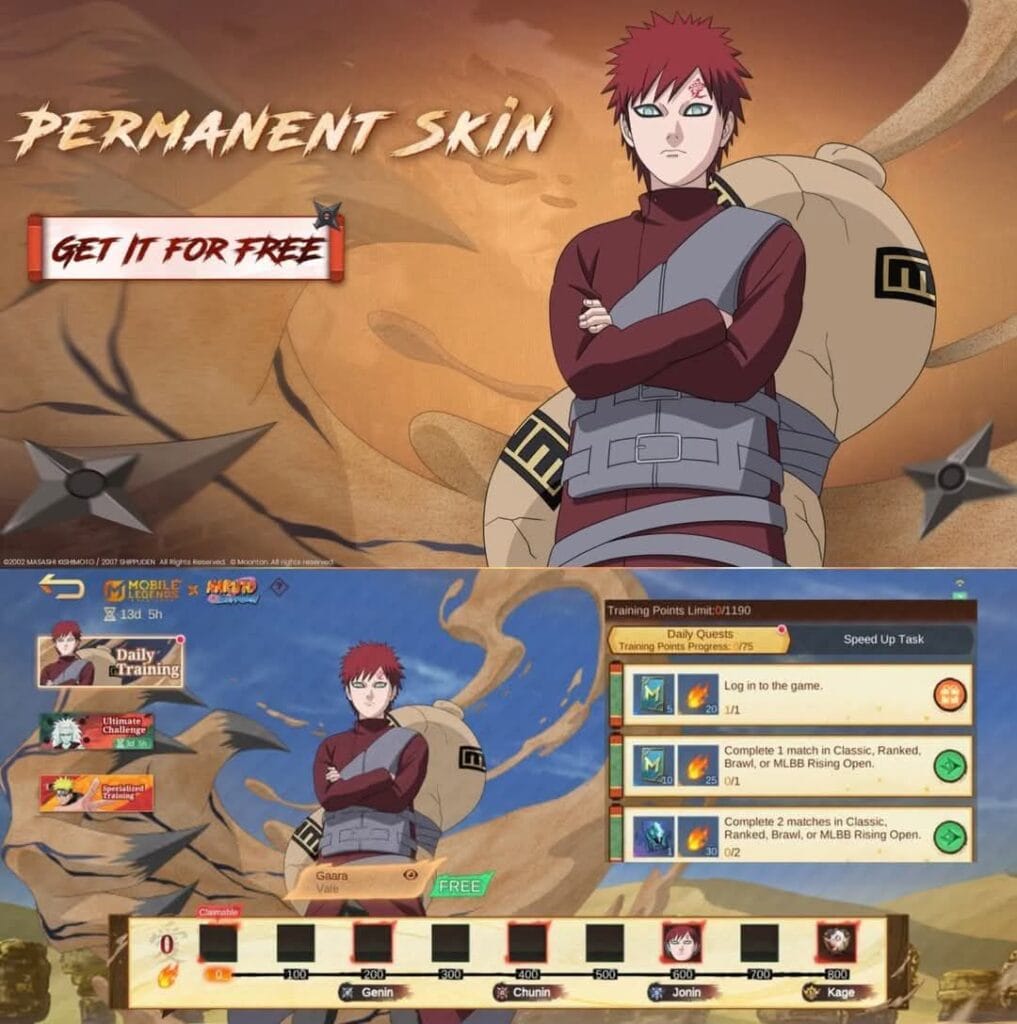 Gaara Skin for Free via Daily Training Task 2